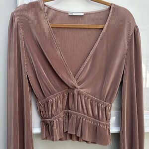 Zara Long Sleeved Shiny Ribbed Top